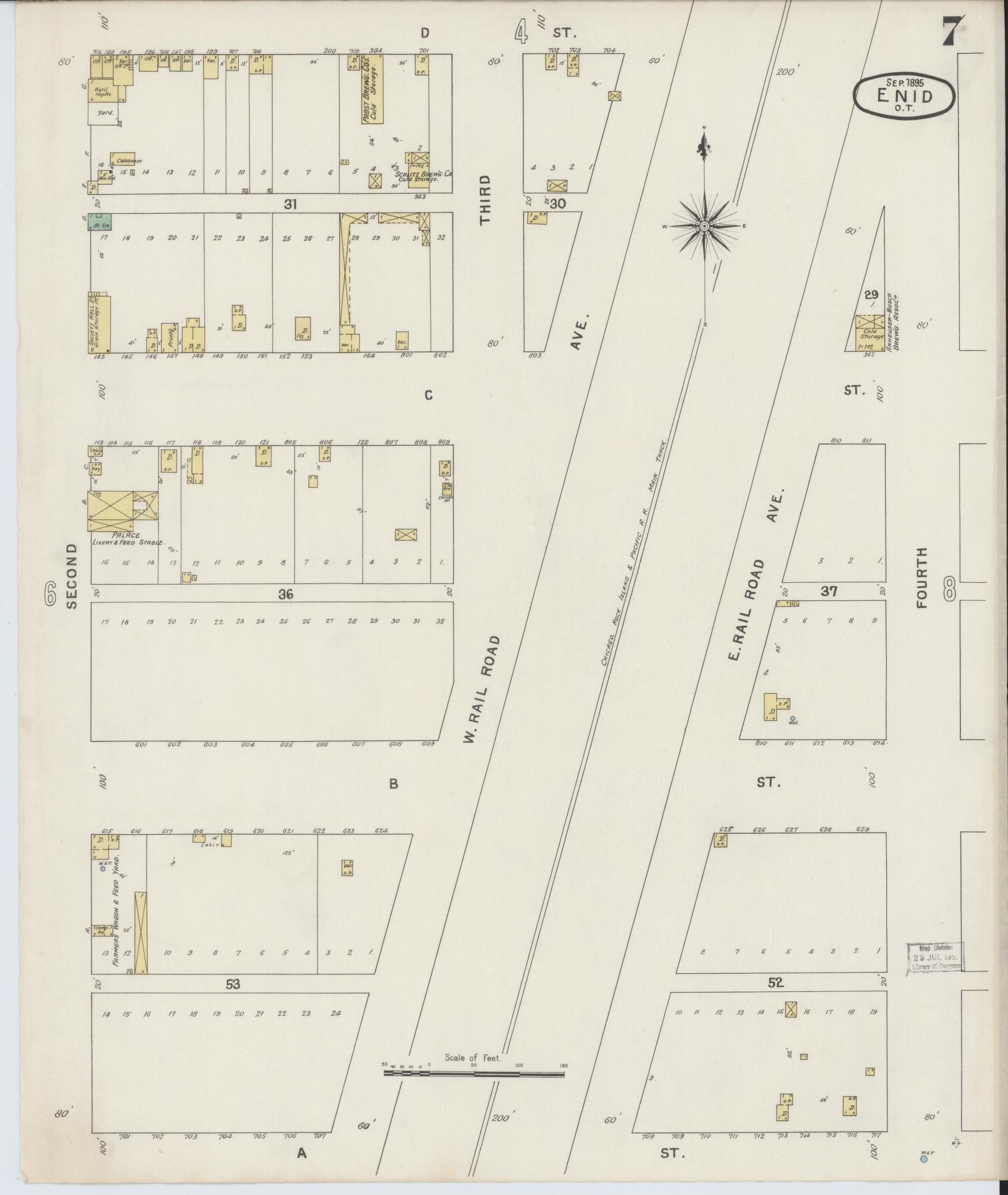 Sanborn Fire Insurance Map from Enid, Garfield County, Oklahoma (1895), Sheet #0007 - Historic Sanborn Fire Insurance Map Print, vintage old map wall art, antique decor, genealogy gift, Oklahoma Oklahoma map