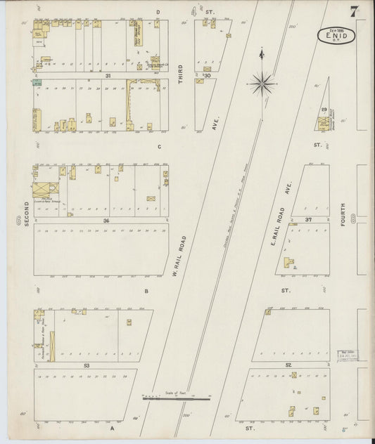 Sanborn Fire Insurance Map from Enid, Garfield County, Oklahoma (1895), Sheet #0007 - Historic Sanborn Fire Insurance Map Print, vintage old map wall art, antique decor, genealogy gift, Oklahoma Oklahoma map