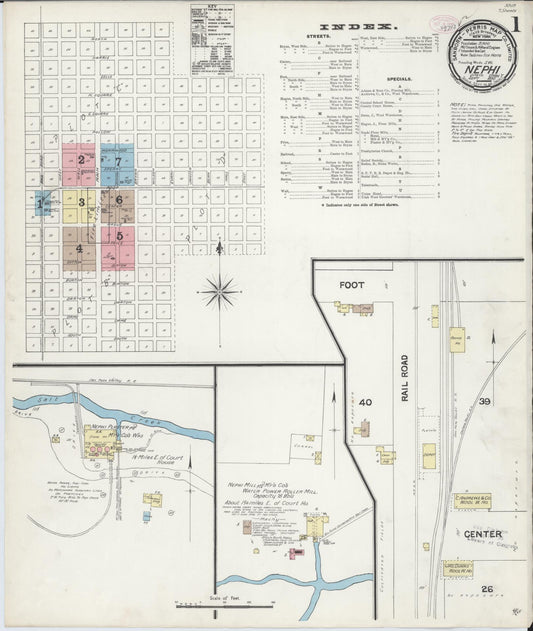 Sanborn Fire Insurance Map from Nephi, Juab County, Utah (1890), Sheet #0001 - Complete Map Set gallery image, historic Sanborn map, vintage wall art, Utah Utah