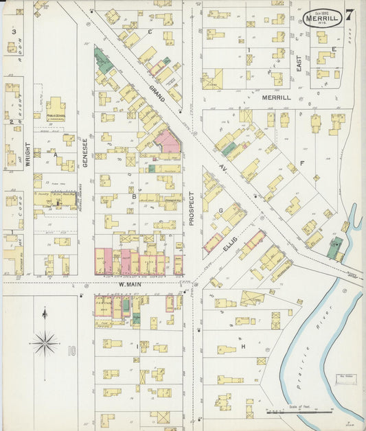 Sanborn Fire Insurance Map from Merrill, Lincoln County, Wisconsin (1892), Sheet #0007 - Historic Sanborn Fire Insurance Map Print, vintage old map wall art, antique decor, genealogy gift, Wisconsin Wisconsin map