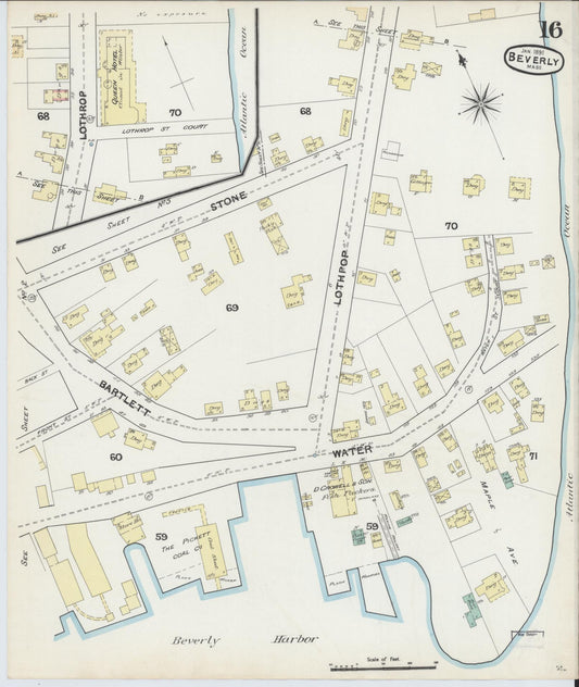 Sanborn Fire Insurance Map from Beverly, Essex County, Massachusetts (1891), Sheet #0016 - Historic Sanborn Fire Insurance Map Print, vintage old map wall art, antique decor, genealogy gift, Massachusetts Massachusetts map
