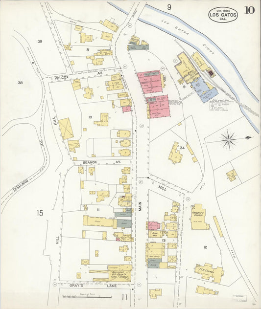 Sanborn Fire Insurance Map from Los Gatos, Santa Clara County, California (1904), Sheet #0010 - Historic Sanborn Fire Insurance Map Print, vintage old map wall art, antique decor, genealogy gift, California California map