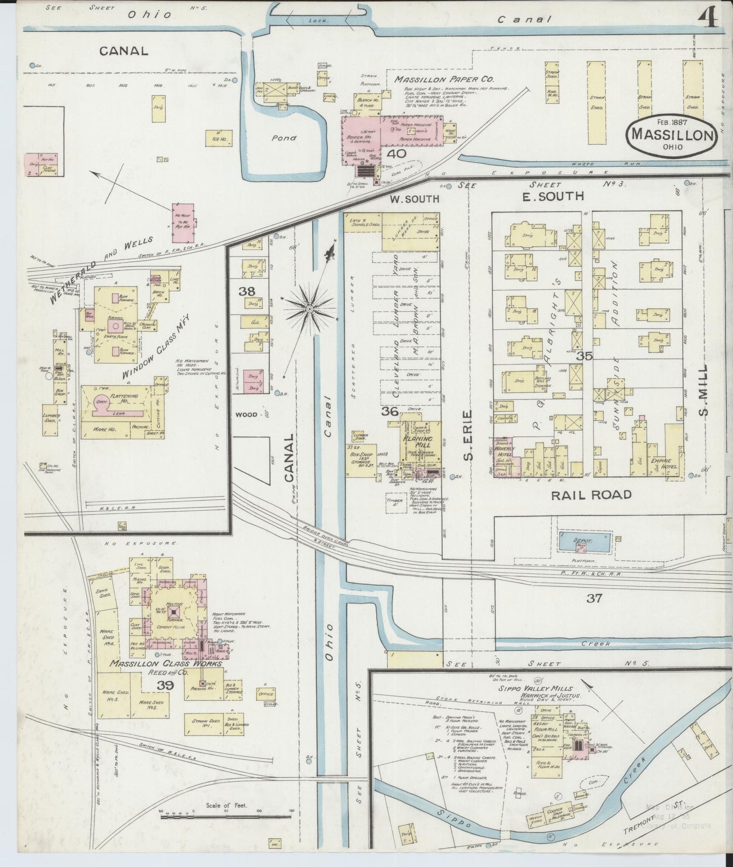 Sanborn Fire Insurance Map from Massillon, Stark County, Ohio (1887), Sheet #0004 - Historic Sanborn Fire Insurance Map Print, vintage old map wall art, antique decor, genealogy gift, Ohio Ohio map