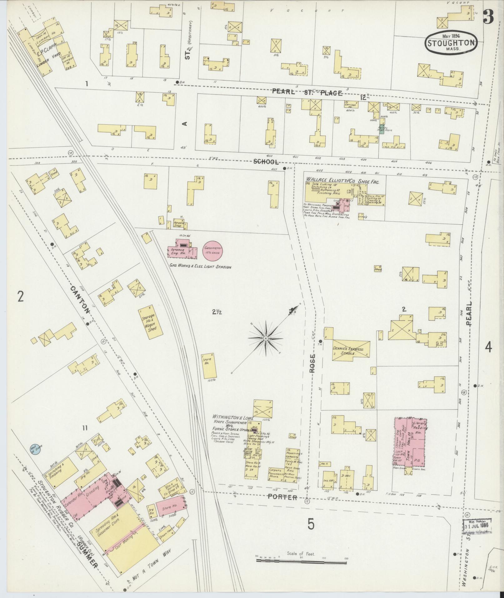 Sanborn Fire Insurance Map from Stoughton, Norfolk County, Massachusetts (1896), Sheet #0003 - Complete Map Set gallery image, historic Sanborn map, vintage wall art, Massachusetts Massachusetts