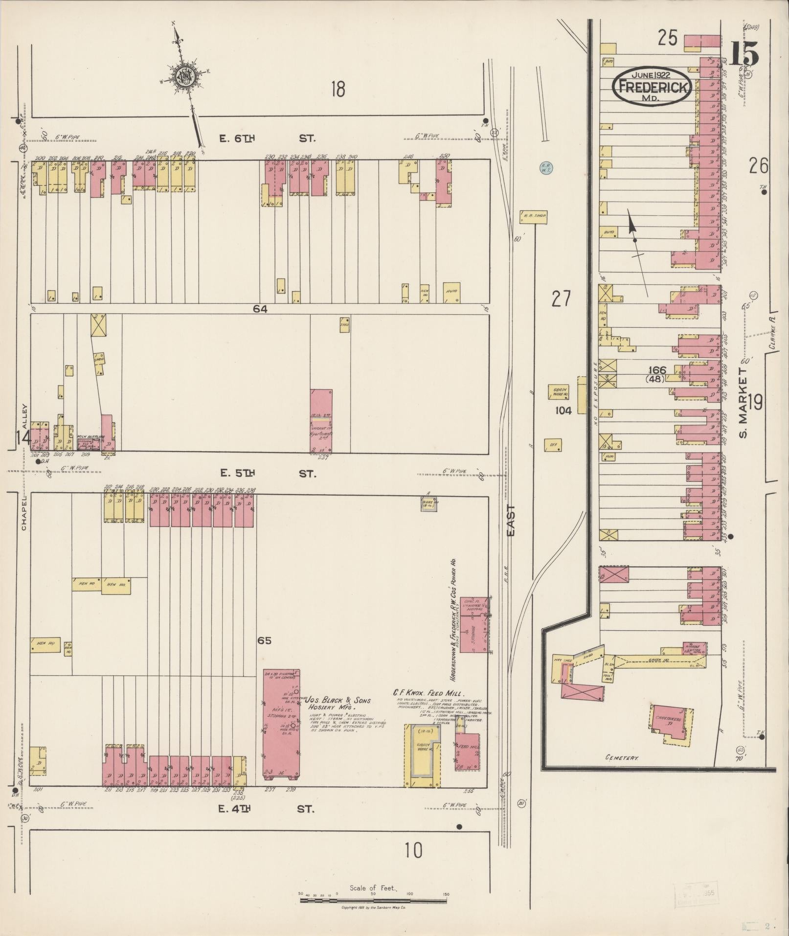 Sanborn Fire Insurance Map from Frederick, Frederick County, Maryland (1922), Sheet #0015 - Historic Sanborn Fire Insurance Map Print, vintage old map wall art