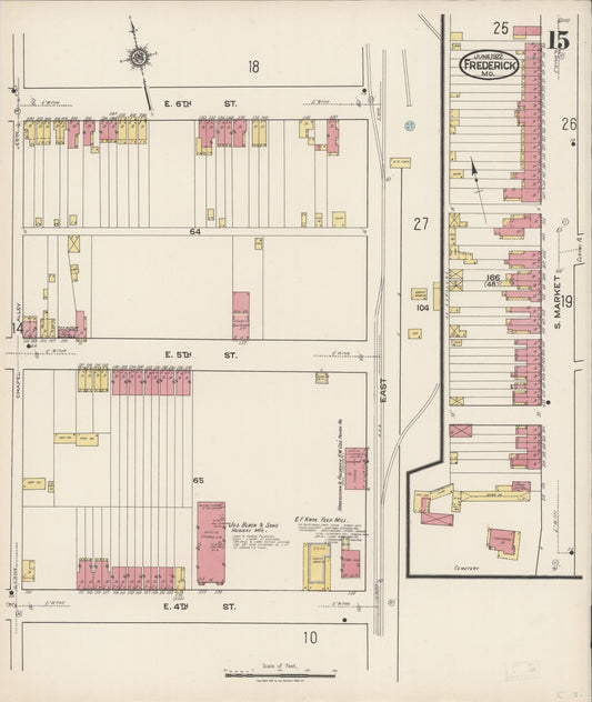 Sanborn Fire Insurance Map from Frederick, Frederick County, Maryland (1922), Sheet #0015 - Historic Sanborn Fire Insurance Map Print, vintage old map wall art