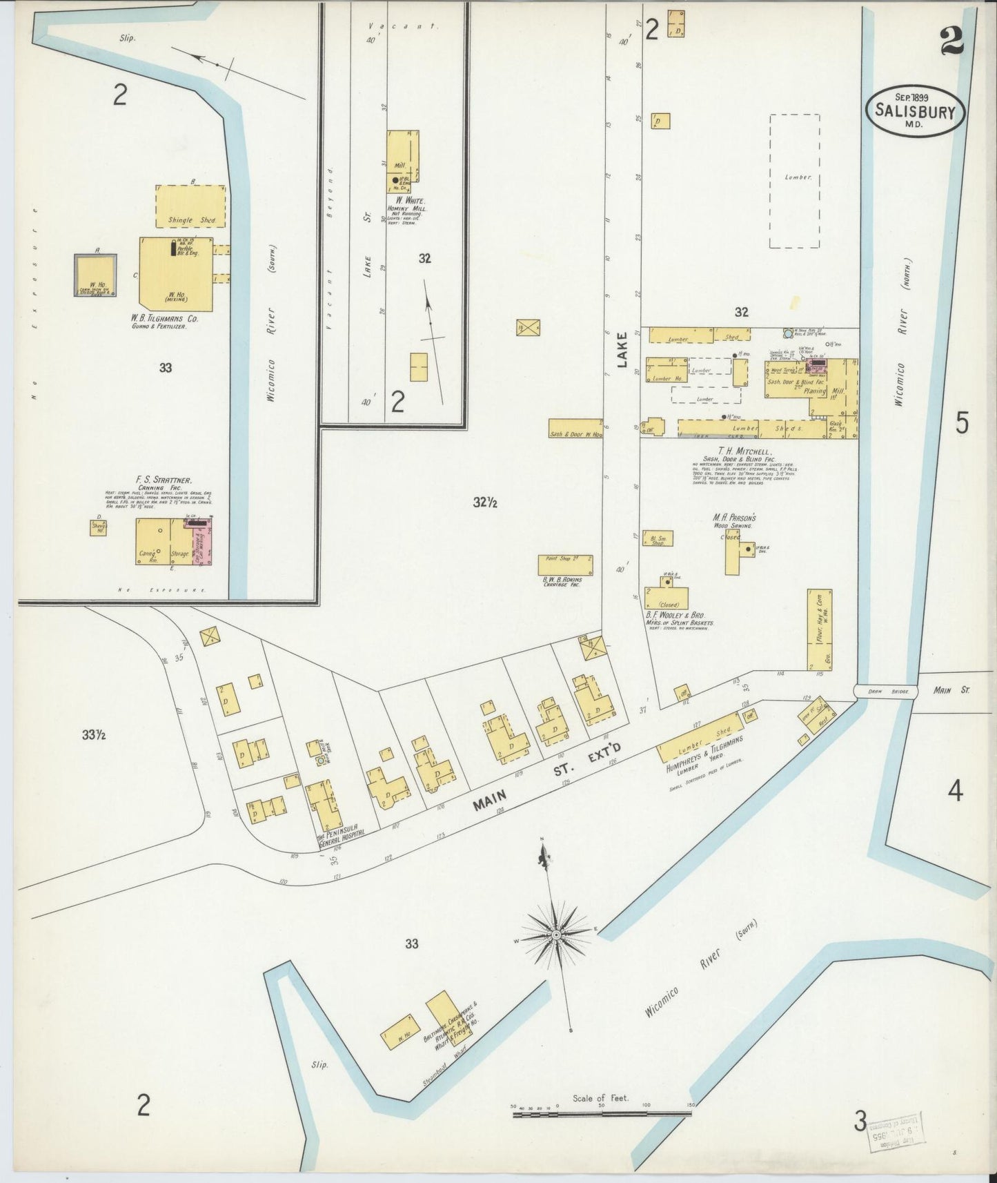 Sanborn Fire Insurance Map from Salisbury, Wicomico County, Maryland (1899), Sheet #0002 - Complete Map Set gallery image, historic Sanborn map, vintage wall art, Maryland Maryland