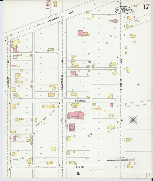 Sanborn Fire Insurance Map from Bellefontaine, Logan County, Ohio (1901), Sheet #0017 - Historic Sanborn Fire Insurance Map Print, vintage old map wall art, antique decor, genealogy gift, Ohio Ohio map