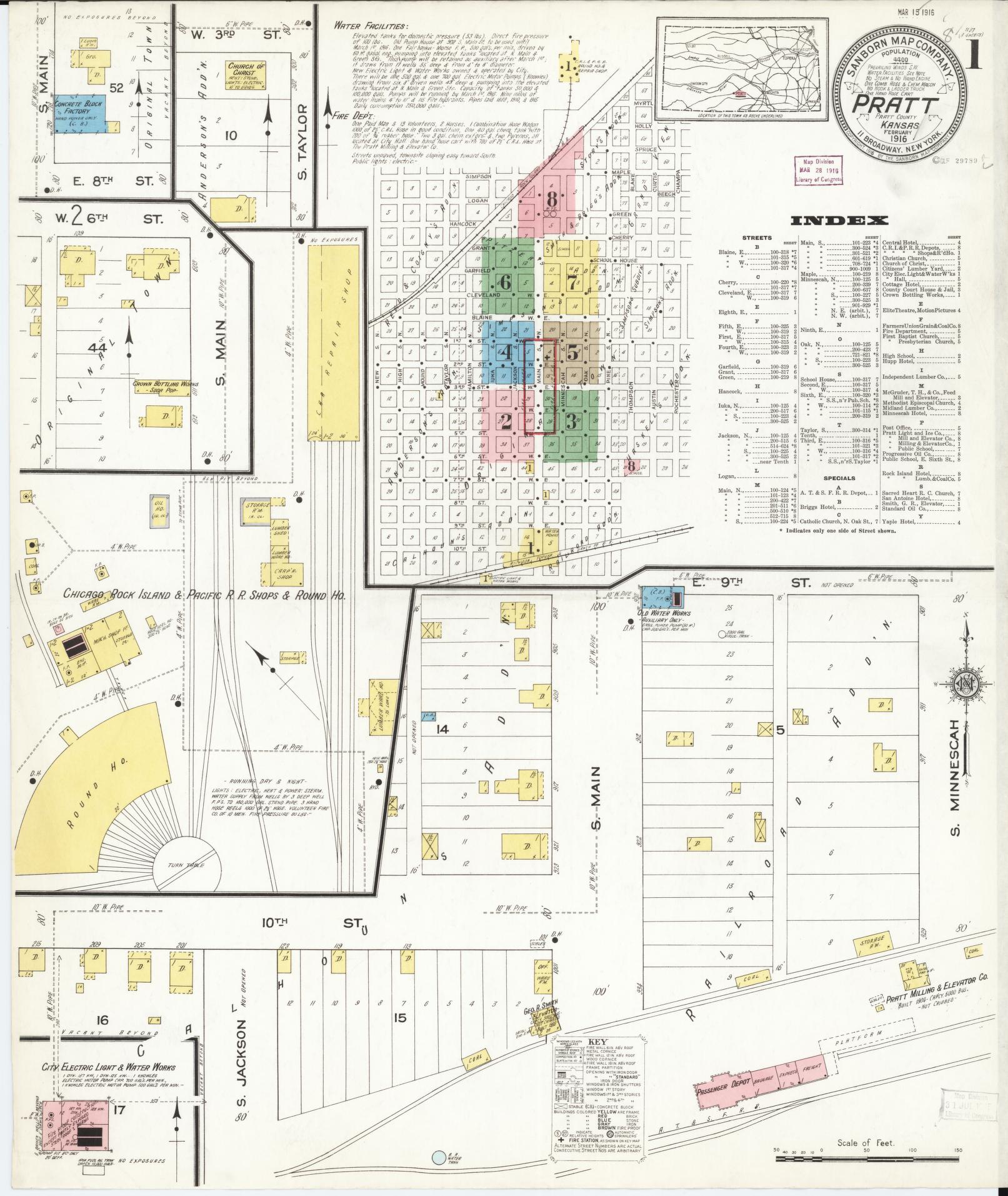 Sanborn Fire Insurance Map from Pratt, Pratt County, Kansas (1916), Sheet #0001 - Complete Map Set gallery image, historic Sanborn map, vintage wall art, Kansas Kansas