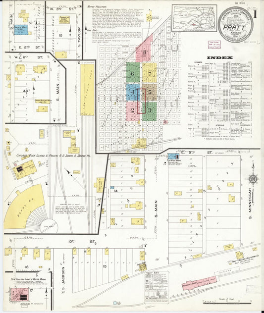 Sanborn Fire Insurance Map from Pratt, Pratt County, Kansas (1916), Sheet #0001 - Complete Map Set gallery image, historic Sanborn map, vintage wall art, Kansas Kansas