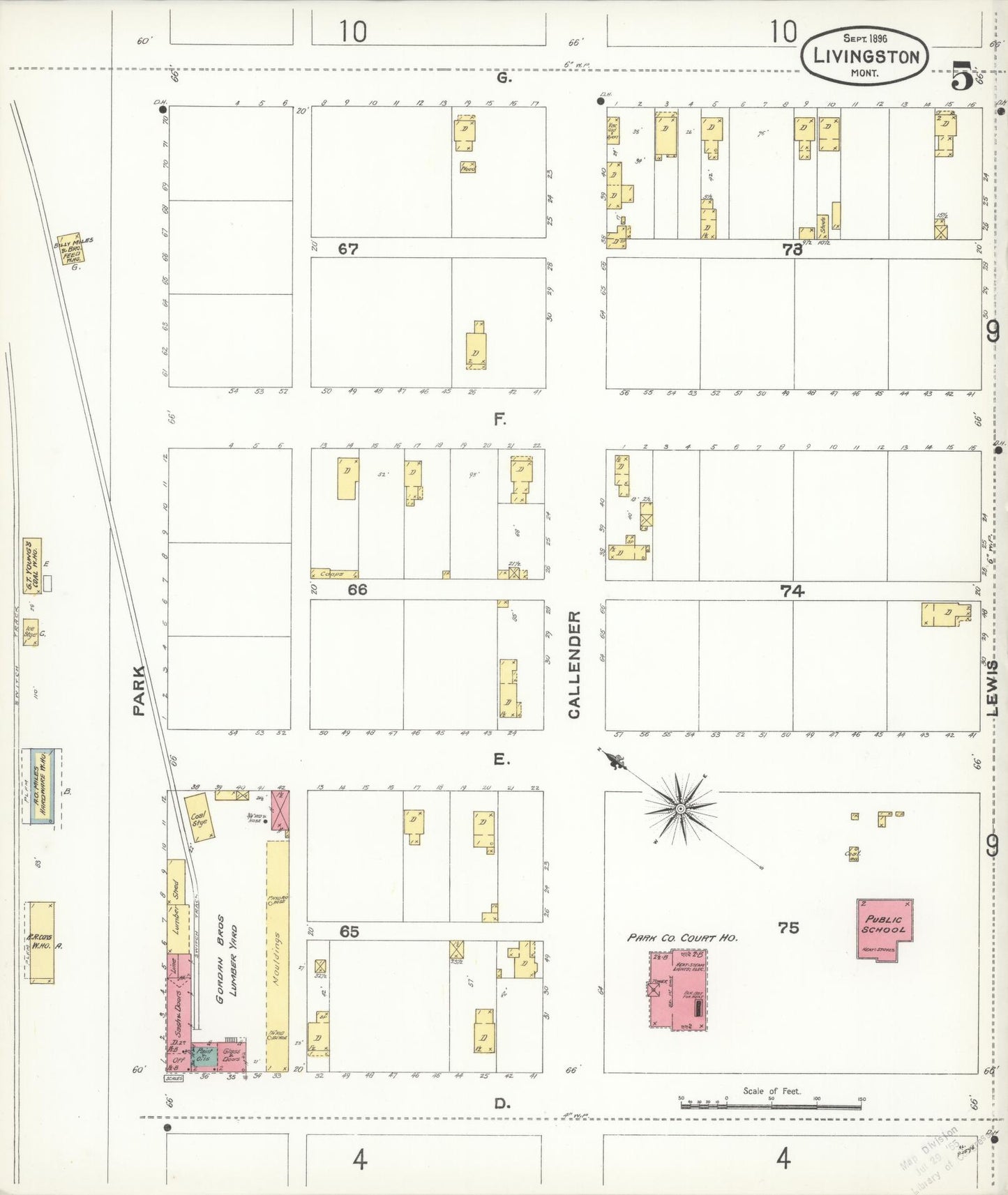 Sanborn Fire Insurance Map from Livingston, Park County, Montana (1896), Sheet #0005 - Complete Map Set gallery image, historic Sanborn map, vintage wall art, Montana Montana