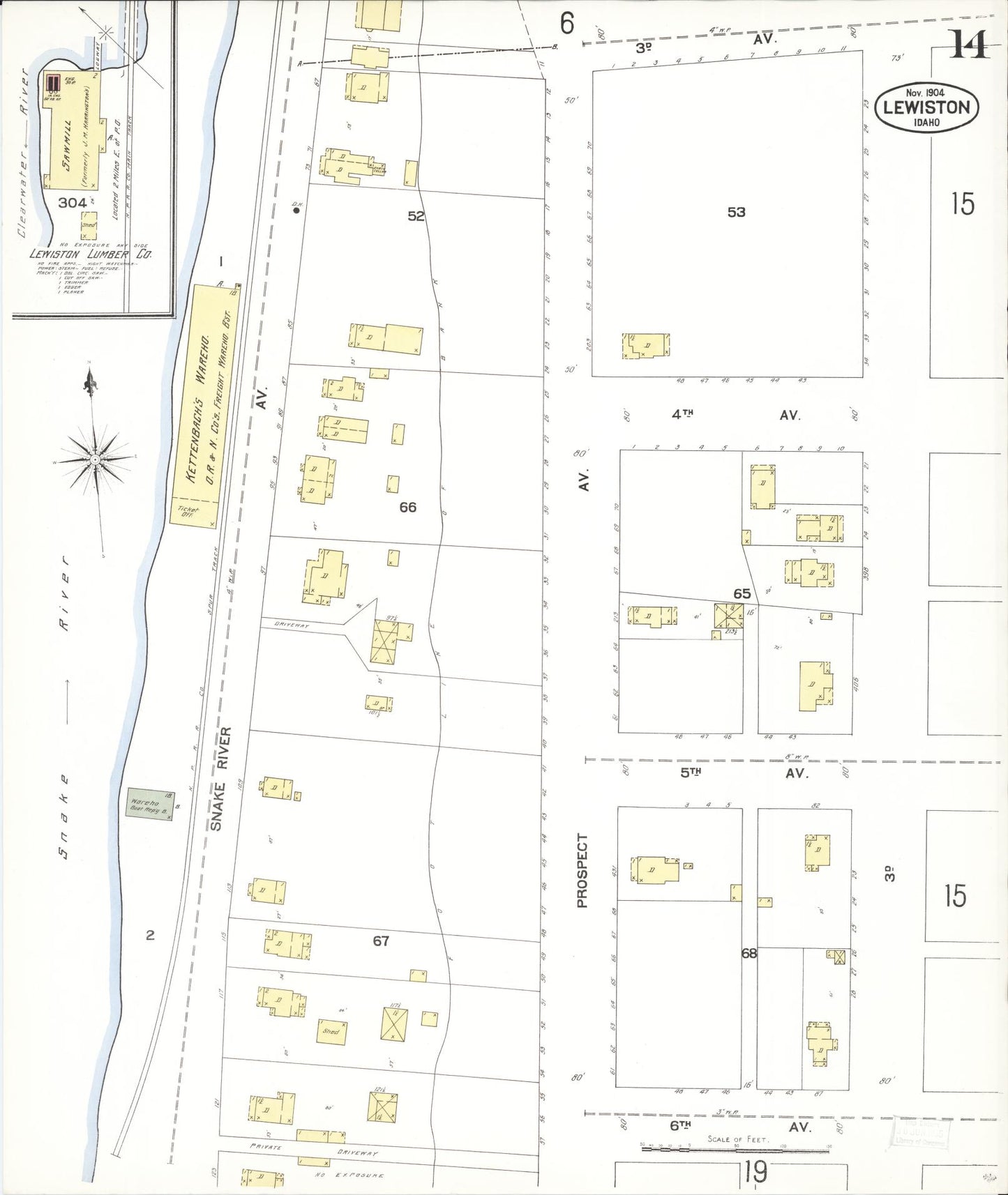 Sanborn Fire Insurance Map from Lewiston, Nez Perce County, Idaho (1904), Sheet #0014 - Complete Map Set gallery image, historic Sanborn map, vintage wall art, Idaho Idaho
