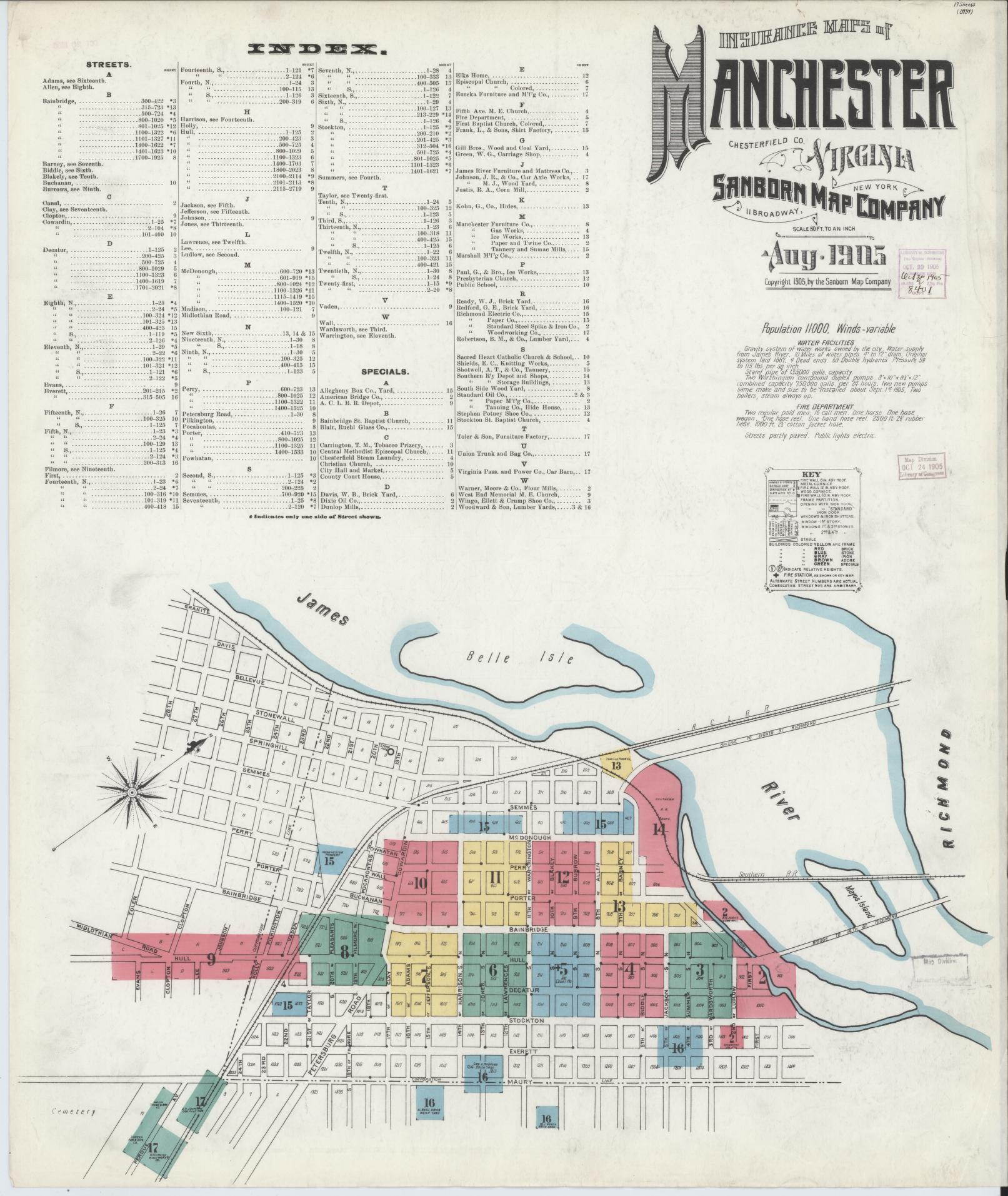 Sanborn Fire Insurance Map from Manchester, Chesterfield County, Virginia. (1905), Sheet 1 – Historic Sanborn Fire Insurance Map Print