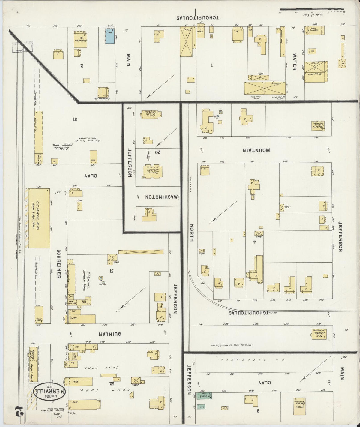 Sanborn Fire Insurance Map from Kerrville, Kerr County, Texas (1898), Sheet #0002 - Complete Map Set gallery image, historic Sanborn map, vintage wall art, Texas Texas