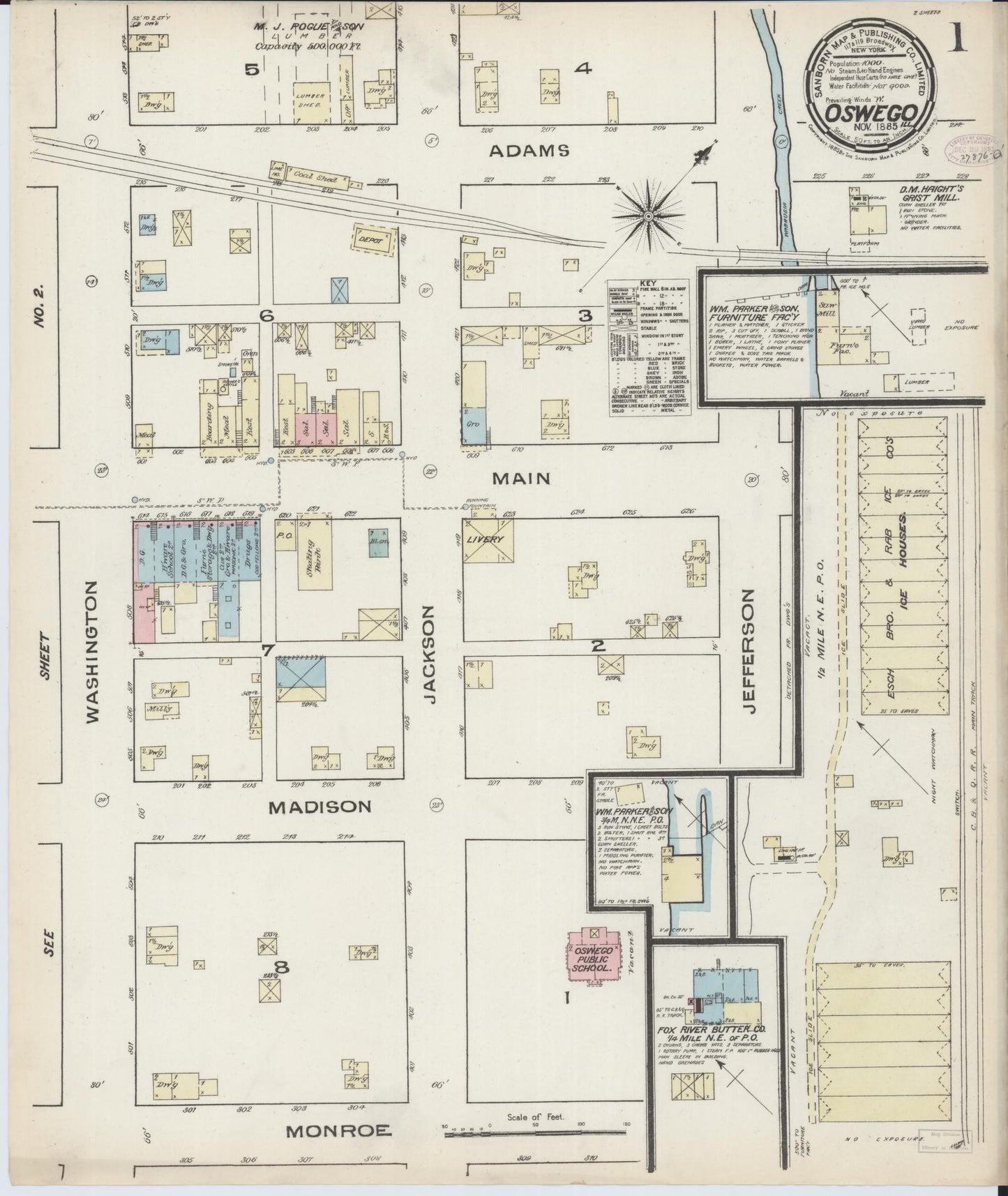 Sanborn Fire Insurance Map from Oswego, Kendall County, Illinois (1885), Sheet #0001 - Historic Sanborn Fire Insurance Map Print, vintage old map wall art, antique decor, genealogy gift, Illinois Illinois map