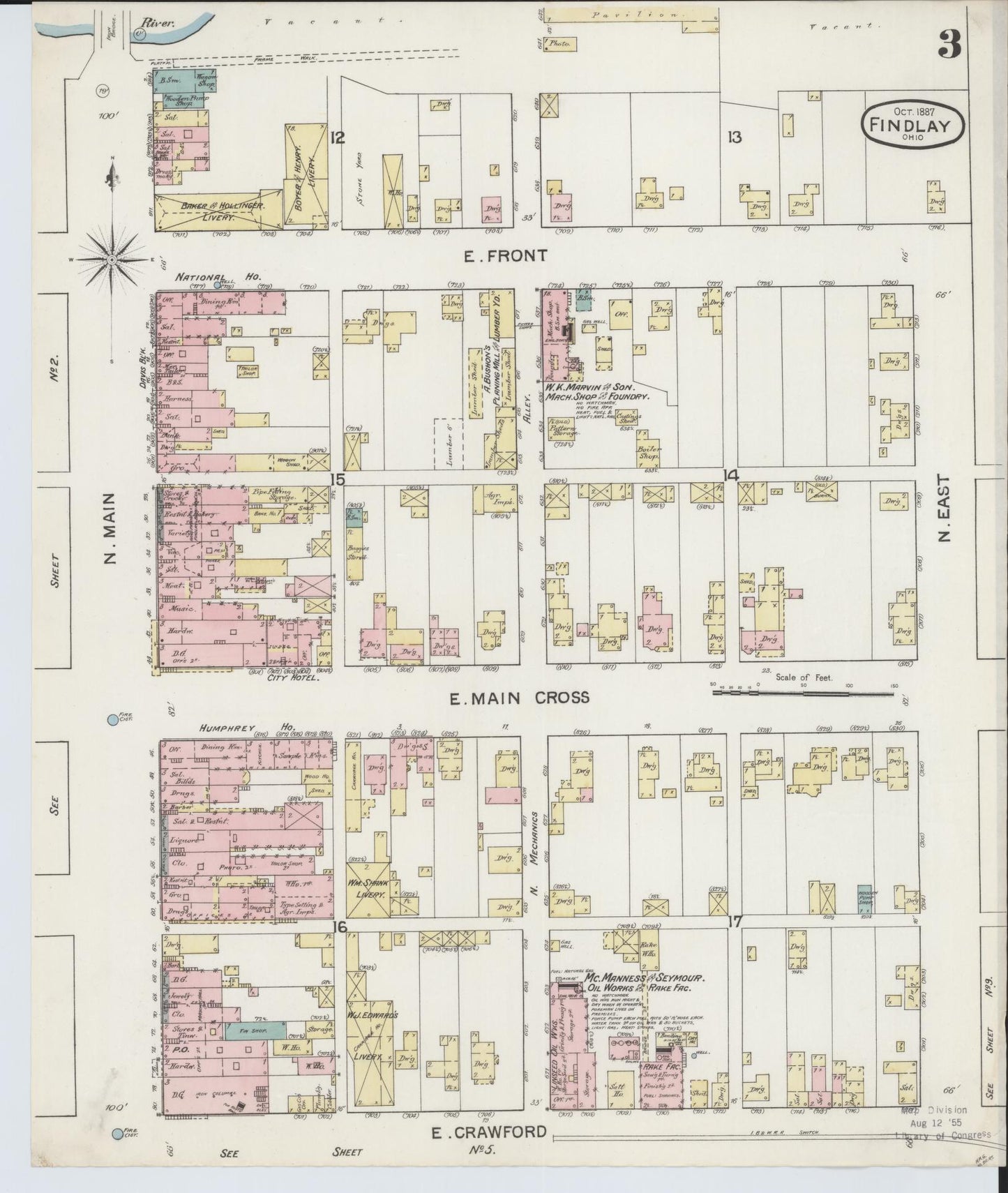 Sanborn Fire Insurance Map from Findlay, Hancock County, Ohio (1887), Sheet #0003 - Historic Sanborn Fire Insurance Map Print, vintage old map wall art, antique decor, genealogy gift, Ohio Ohio map