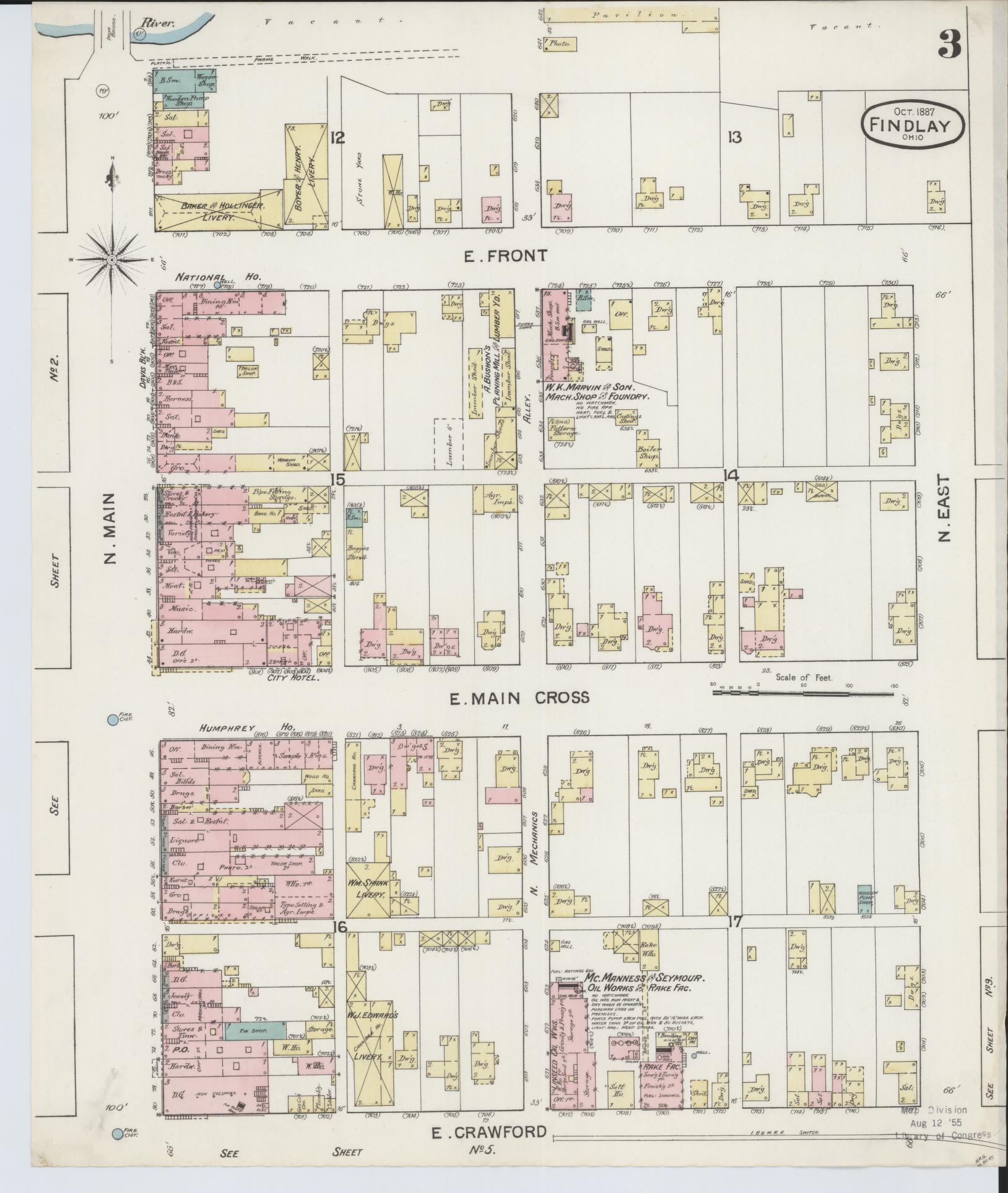 Sanborn Fire Insurance Map from Findlay, Hancock County, Ohio (1887), Sheet #0003 - Historic Sanborn Fire Insurance Map Print, vintage old map wall art, antique decor, genealogy gift, Ohio Ohio map