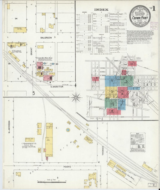 Sanborn Fire Insurance Map from Crown Point, Lake County, Indiana (1905), Sheet #0001 - Historic Sanborn Fire Insurance Map Print, vintage old map wall art, antique decor, genealogy gift, Indiana Indiana map