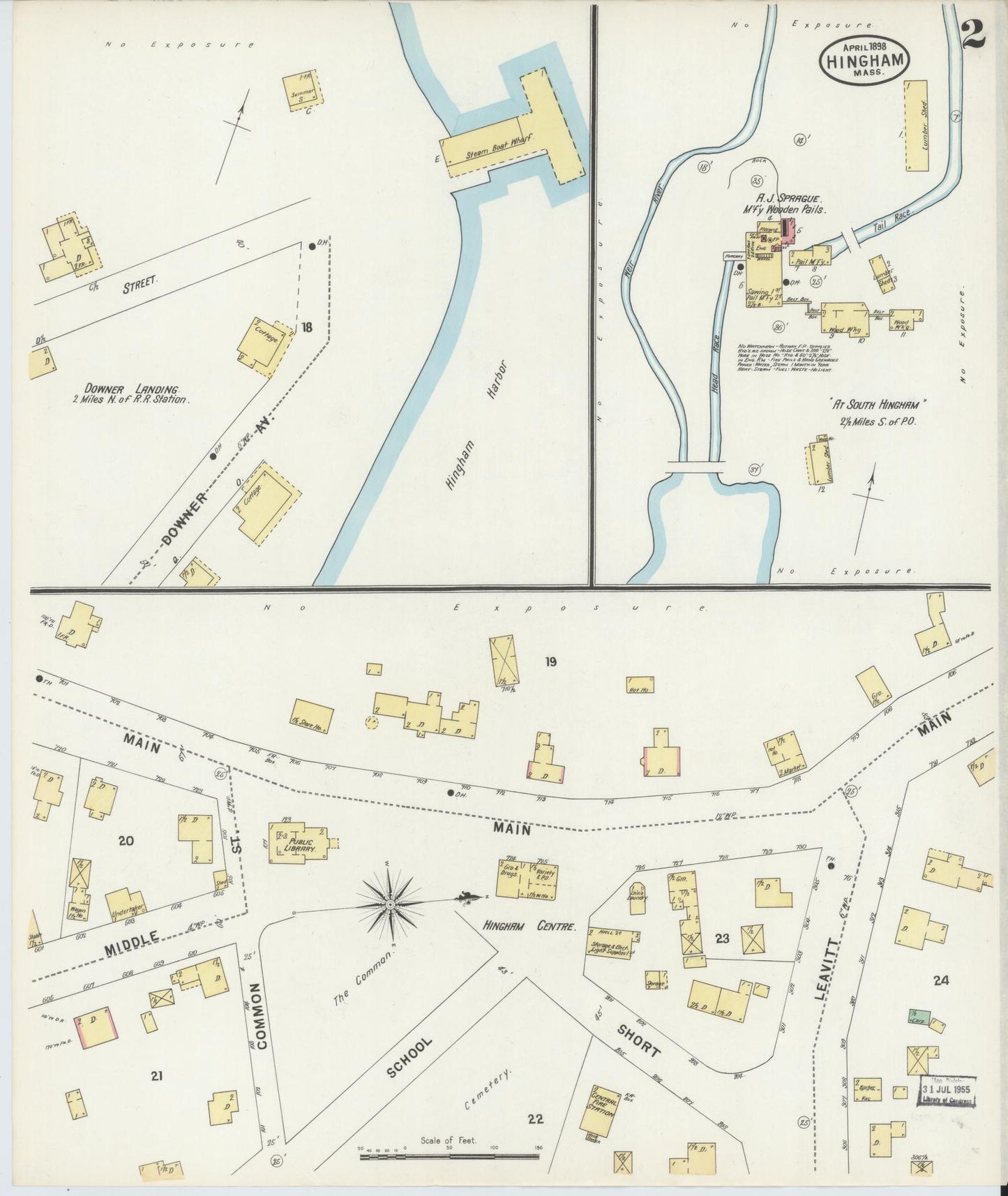 Sanborn Fire Insurance Map from Hingham, Plymouth County, Massachusetts (1898), Sheet #0002 - Historic Sanborn Fire Insurance Map Print, vintage old map wall art, antique decor, genealogy gift, Massachusetts Massachusetts map