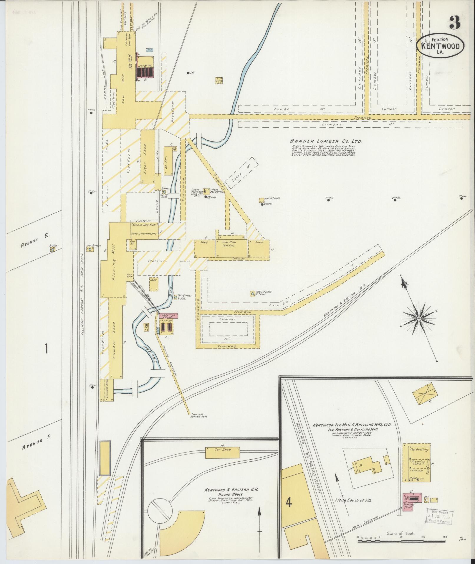 Sanborn Fire Insurance Map from Kentwood, Tangipahoa Parish, Louisiana (1904), Sheet #0003 - Complete Map Set gallery image, historic Sanborn map, vintage wall art, Louisiana Louisiana