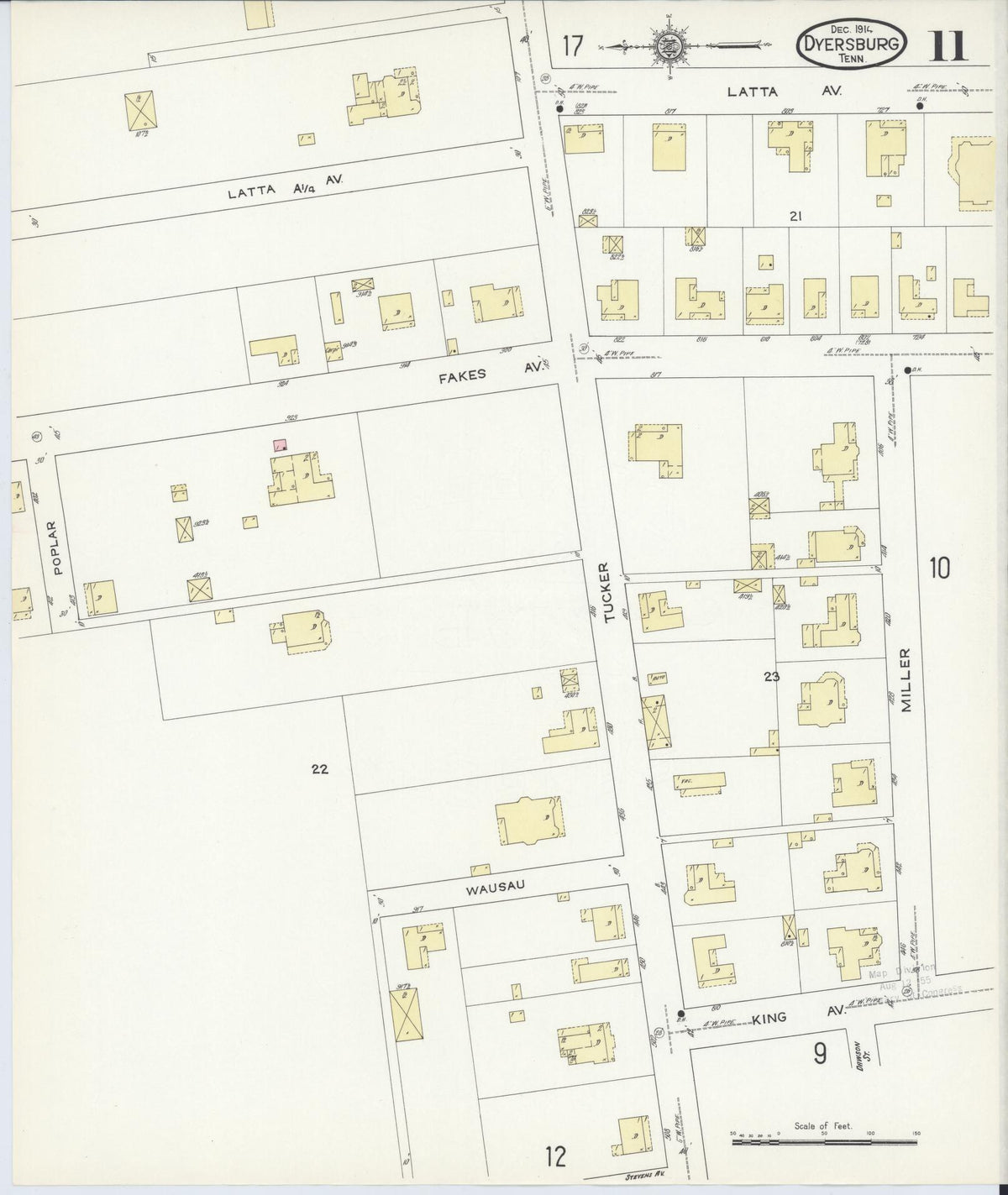 Sanborn Fire Insurance Map from Dyersburg, Dyer County, Tennessee (1914), Sheet #0011 - Historic Sanborn Fire Insurance Map Print, vintage old map wall art, antique decor, genealogy gift, Tennessee Tennessee map