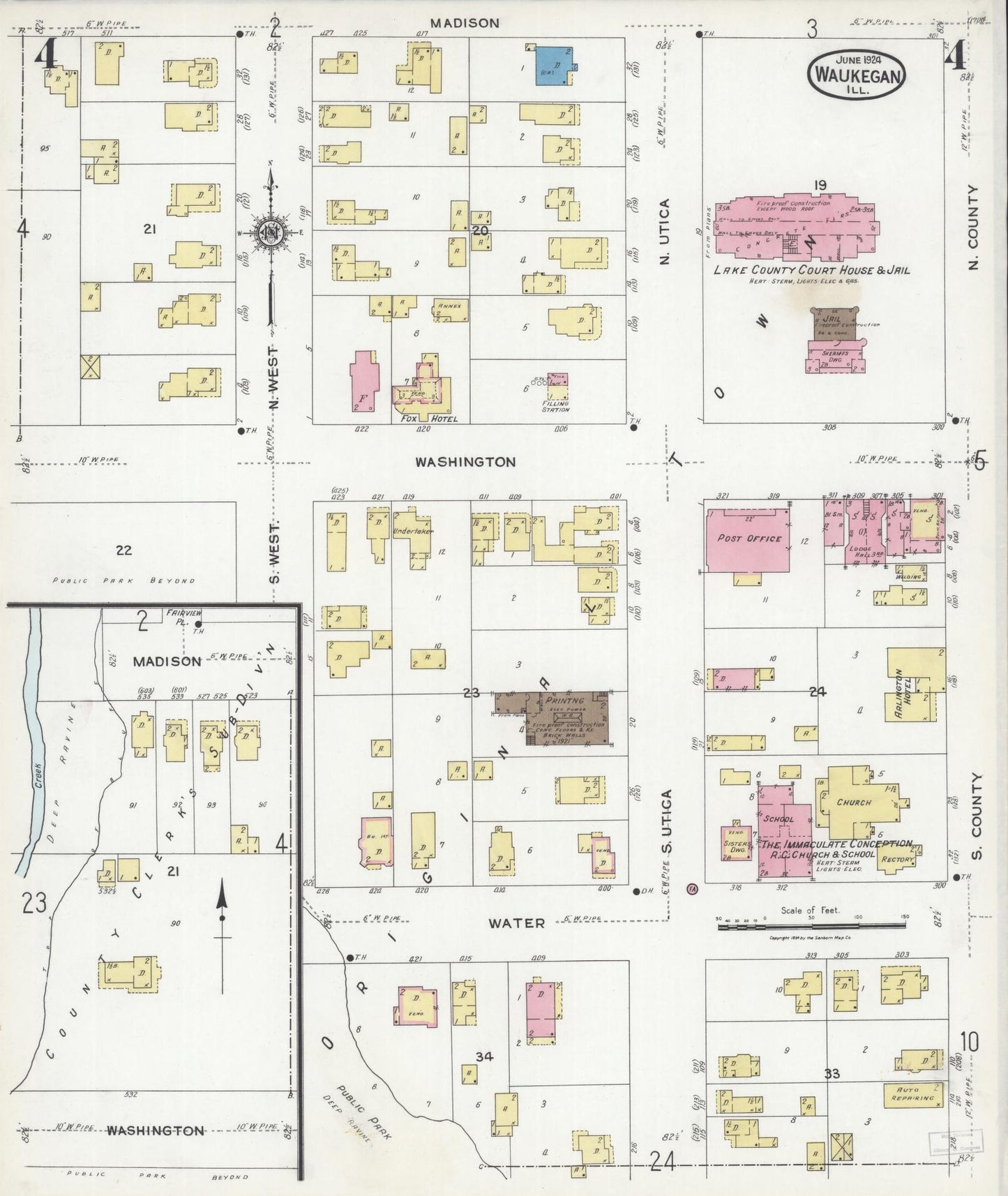 Sanborn Fire Insurance Map from Waukegan, Lake County, Illinois (1924), Sheet #0004 - Complete Map Set gallery image, historic Sanborn map, vintage wall art, Illinois Illinois