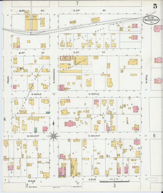 Sanborn Fire Insurance Map from Nashville, Washington County, Illinois (1906), Sheet #0005 - Historic Sanborn Fire Insurance Map Print, vintage old map wall art, antique decor, genealogy gift, Illinois Illinois map