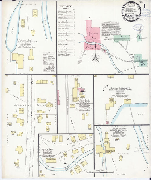 Sanborn Fire Insurance Map from Manchester, Bennington County, Vermont (1897), Sheet #0001 - Historic Sanborn Fire Insurance Map Print, vintage old map wall art, antique decor, genealogy gift, Vermont Vermont map