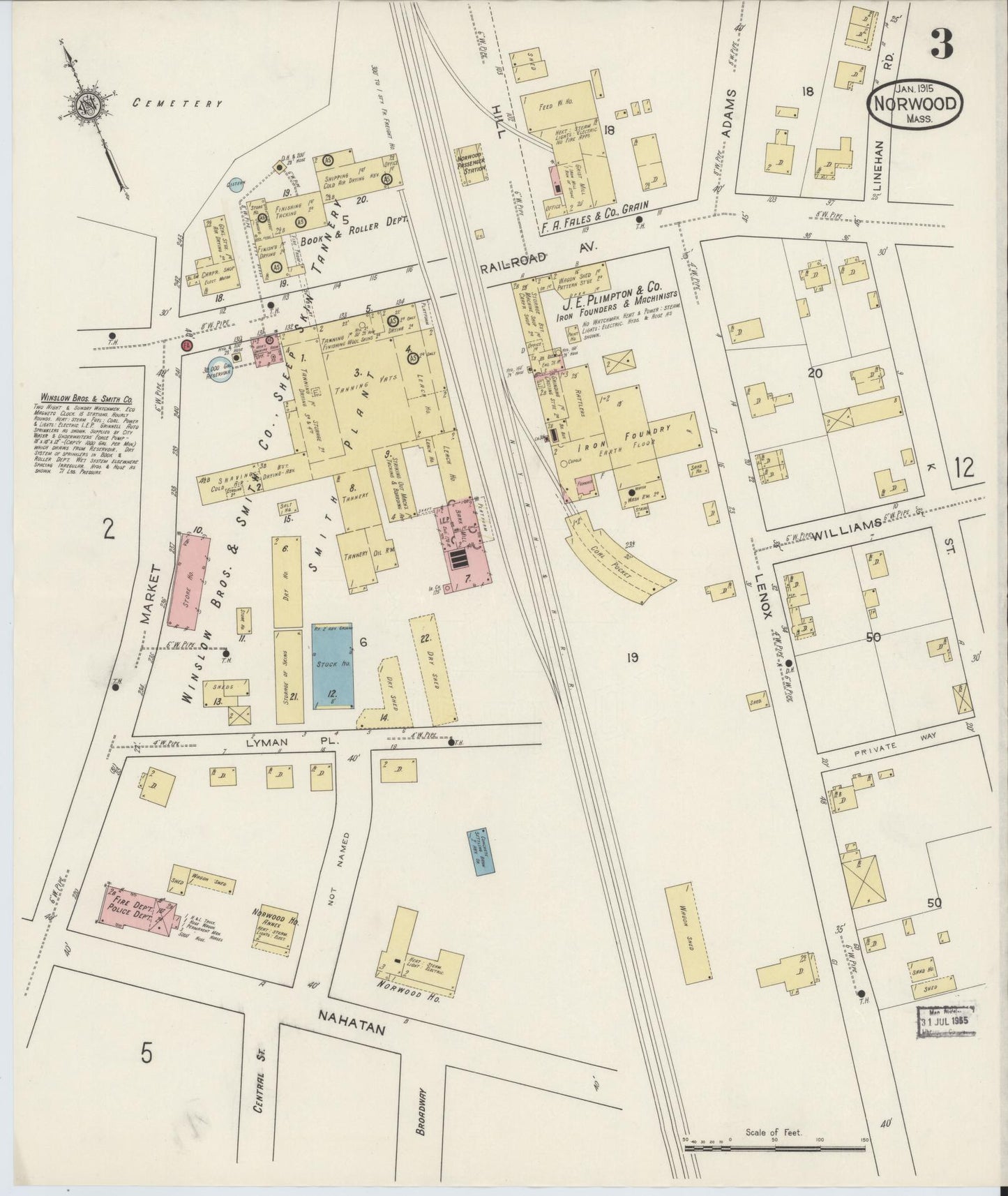 Sanborn Fire Insurance Map from Norwood, Norfolk County, Massachusetts (1915), Sheet #0003 - Complete Map Set gallery image, historic Sanborn map, vintage wall art, Massachusetts Massachusetts