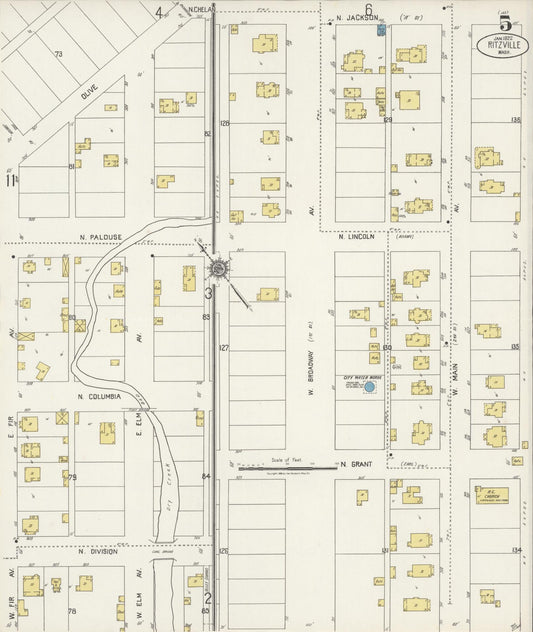 Sanborn Fire Insurance Map from Ritzville, Adams County, Washington (1922), Sheet #0005 - Historic Sanborn Fire Insurance Map Print, vintage old map wall art, antique decor, genealogy gift, Washington Washington map
