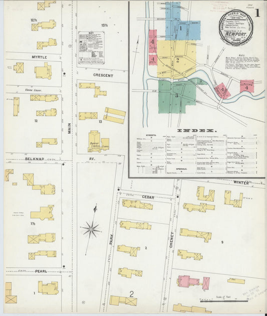 Sanborn Fire Insurance Map from Newport, Sullivan County, New Hampshire (1899), Sheet #0001 - Complete Map Set gallery image, historic Sanborn map, vintage wall art, New Hampshire New Hampshire