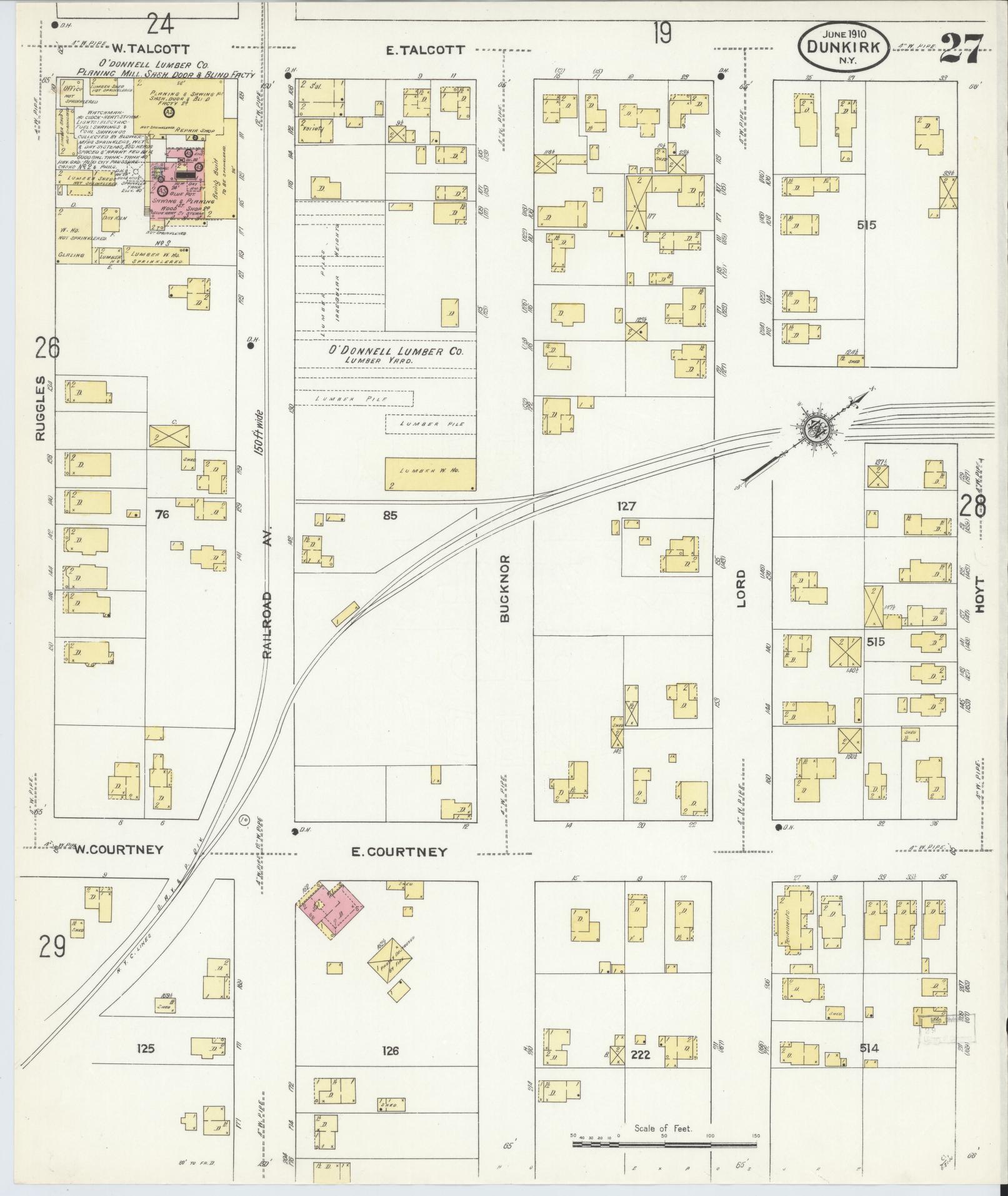 Sanborn Fire Insurance Map from Dunkirk, Chautauqua County, New York (1910), Sheet #0027 - Complete Map Set gallery image, historic Sanborn map, vintage wall art, New York New York