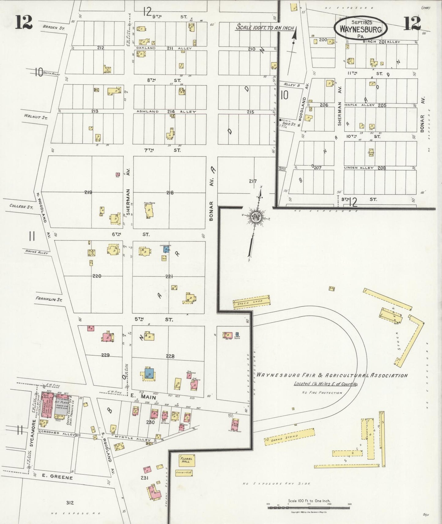 Sanborn Fire Insurance Map from Waynesburg, Greene County, Pennsylvania (1925), Sheet #0012 - Complete Map Set gallery image, historic Sanborn map, vintage wall art, Pennsylvania Pennsylvania