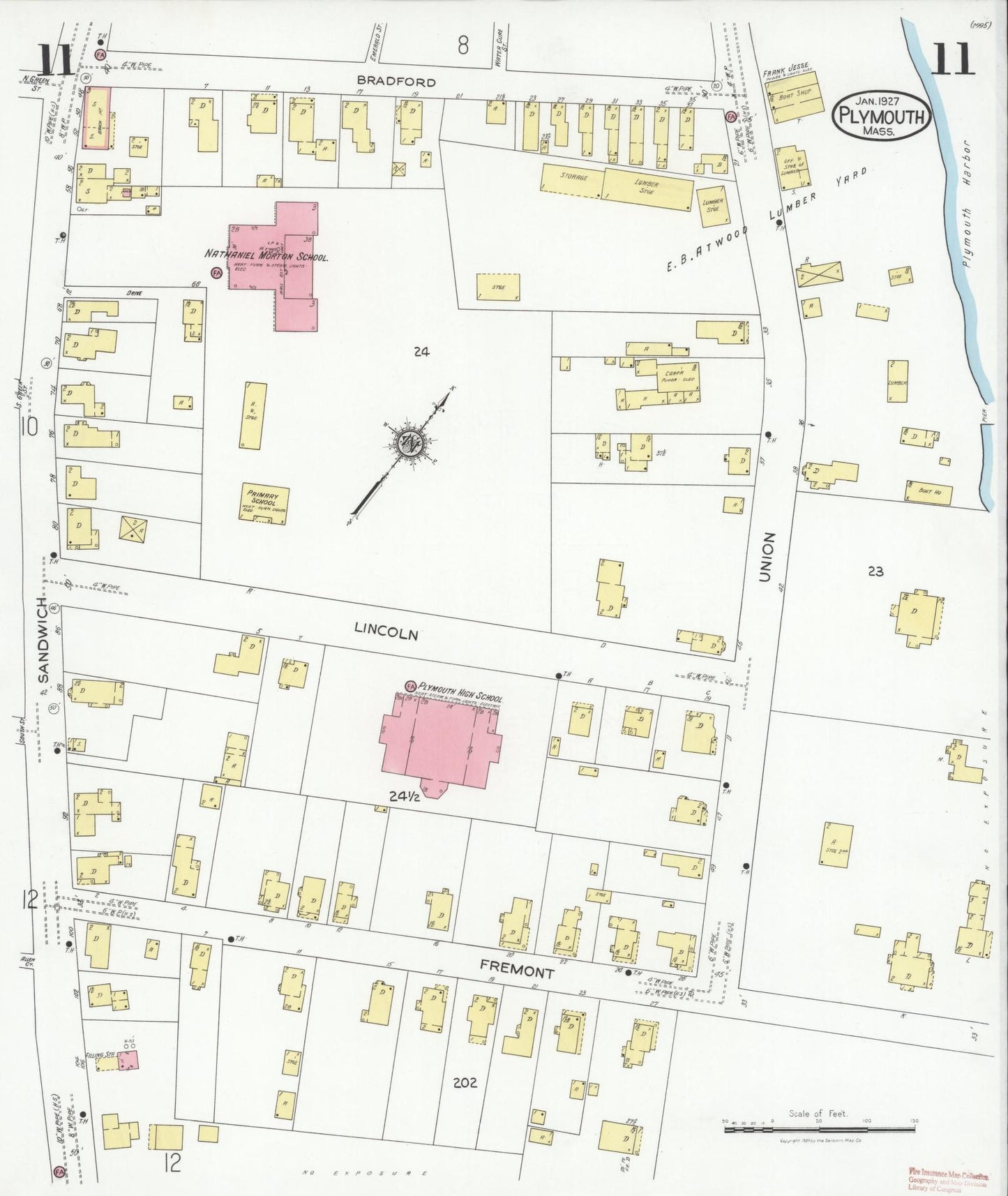 Sanborn Fire Insurance Map from Plymouth, Plymouth County, Massachusetts (1927), Sheet #0011 - Complete Map Set gallery image, historic Sanborn map, vintage wall art, Massachusetts Massachusetts