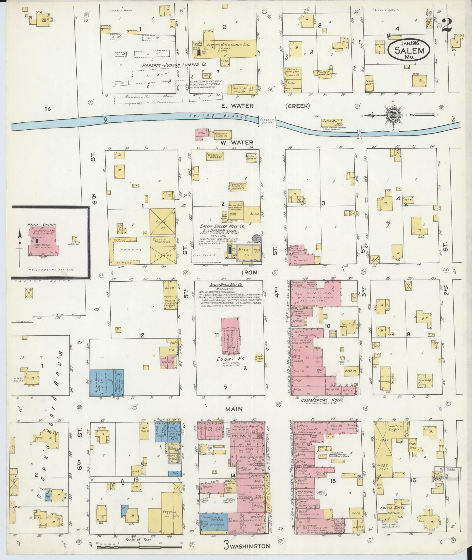 Sanborn Fire Insurance Map from Salem, Dent County, Missouri (1916), Sheet #0002 - Complete Map Set gallery image, historic Sanborn map, vintage wall art, Missouri Missouri