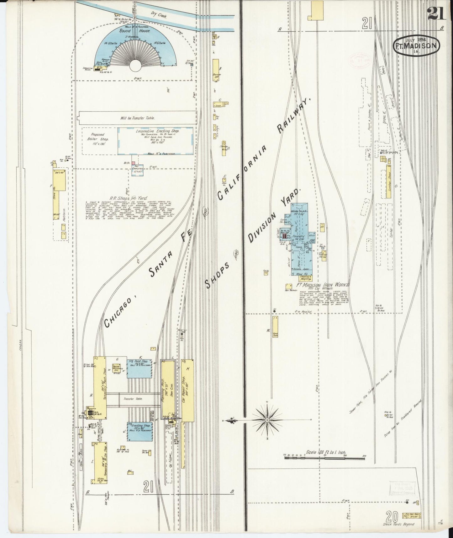 Sanborn Fire Insurance Map from Fort Madison, Lee County, Iowa (1894), Sheet #0021 - Historic Sanborn Fire Insurance Map Print, vintage old map wall art