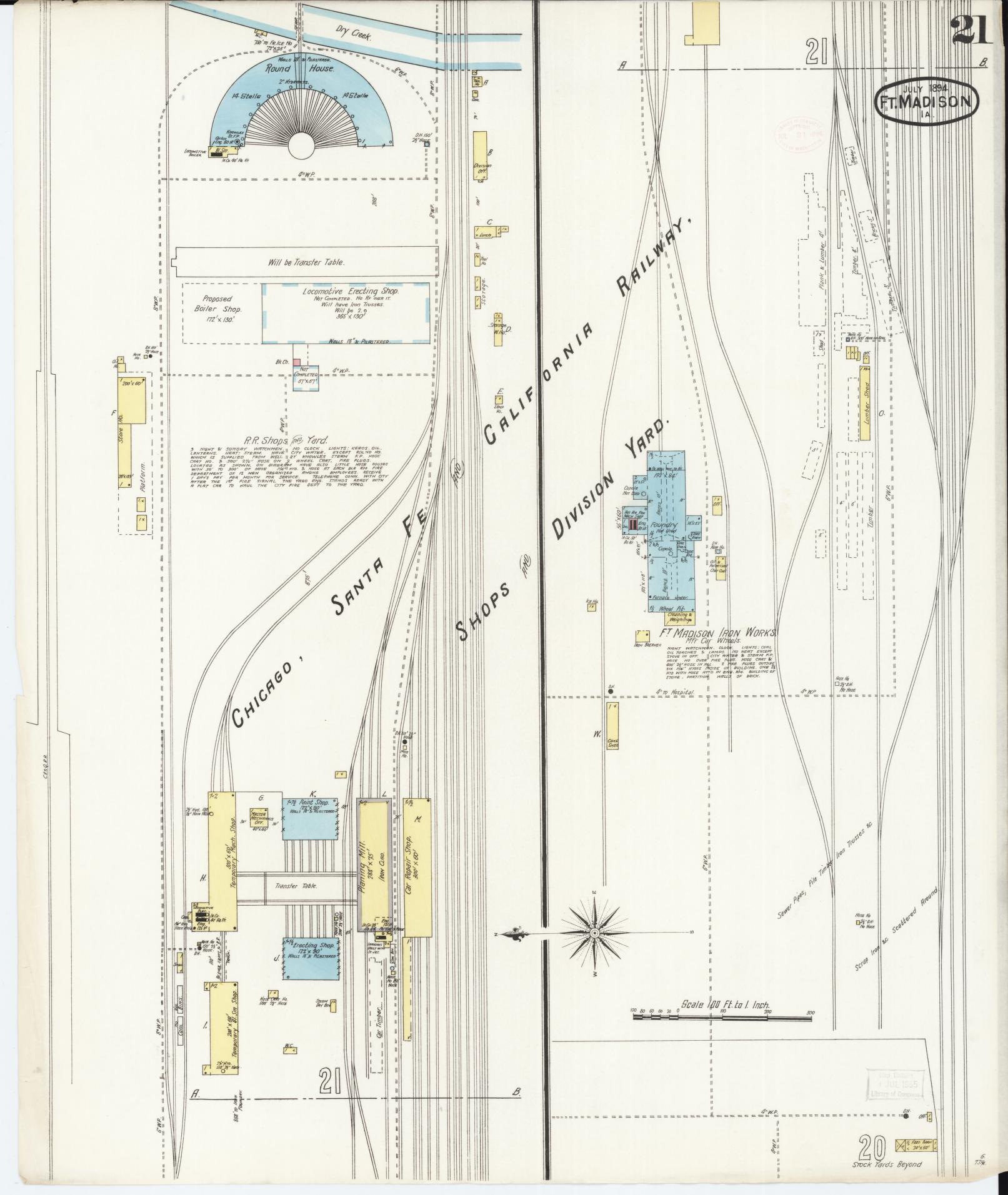 Sanborn Fire Insurance Map from Fort Madison, Lee County, Iowa (1894), Sheet #0021 - Historic Sanborn Fire Insurance Map Print, vintage old map wall art