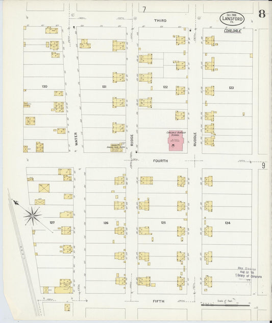 Sanborn Fire Insurance Map from Lansford, Carbon County, Pennsylvania (1908), Sheet #0008 - Historic Sanborn Fire Insurance Map Print, vintage old map wall art, antique decor, genealogy gift, Pennsylvania Pennsylvania map