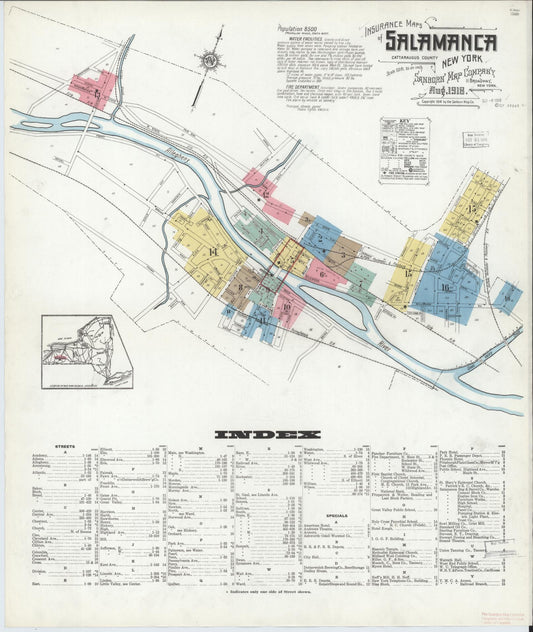 Sanborn Fire Insurance Map from Salamanca, Cattaraugus County, New York (1918), Sheet #0001 - Complete Map Set gallery image, historic Sanborn map, vintage wall art, New York New York
