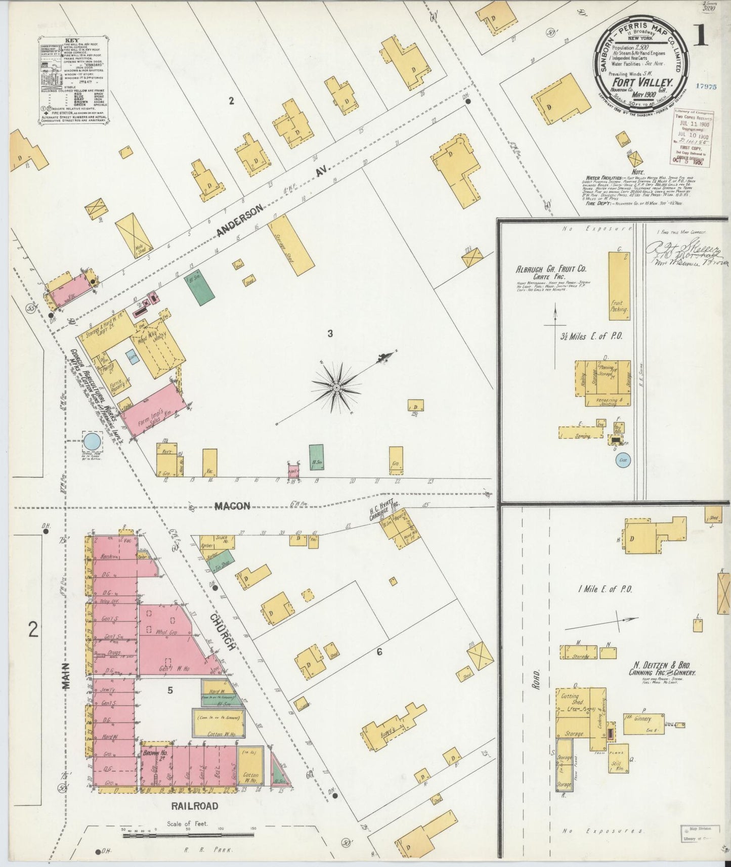 Sanborn Fire Insurance Map from Fort Valley, Peach County, Georgia (1900), Sheet #0001 - Complete Map Set gallery image, historic Sanborn map, vintage wall art, Georgia Georgia