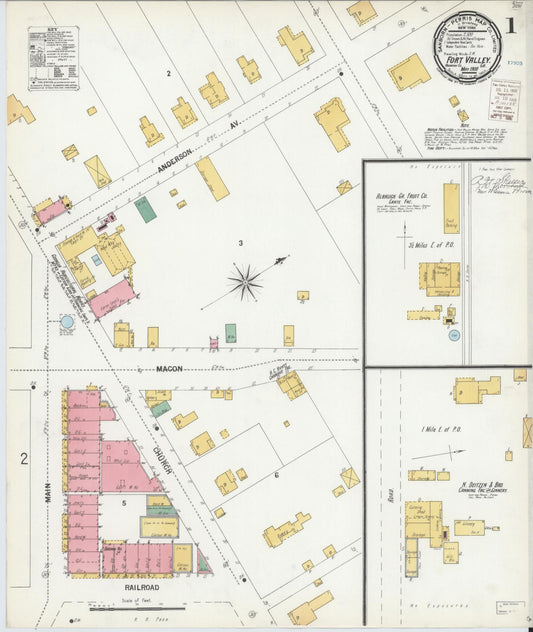 Sanborn Fire Insurance Map from Fort Valley, Peach County, Georgia (1900), Sheet #0001 - Complete Map Set gallery image, historic Sanborn map, vintage wall art, Georgia Georgia