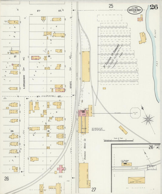 Sanborn Fire Insurance Map from Green Bay, Brown County, Wisconsin (1900), Sheet #0026 - Historic Sanborn Fire Insurance Map Print, vintage old map wall art, antique decor, genealogy gift, Wisconsin Wisconsin map