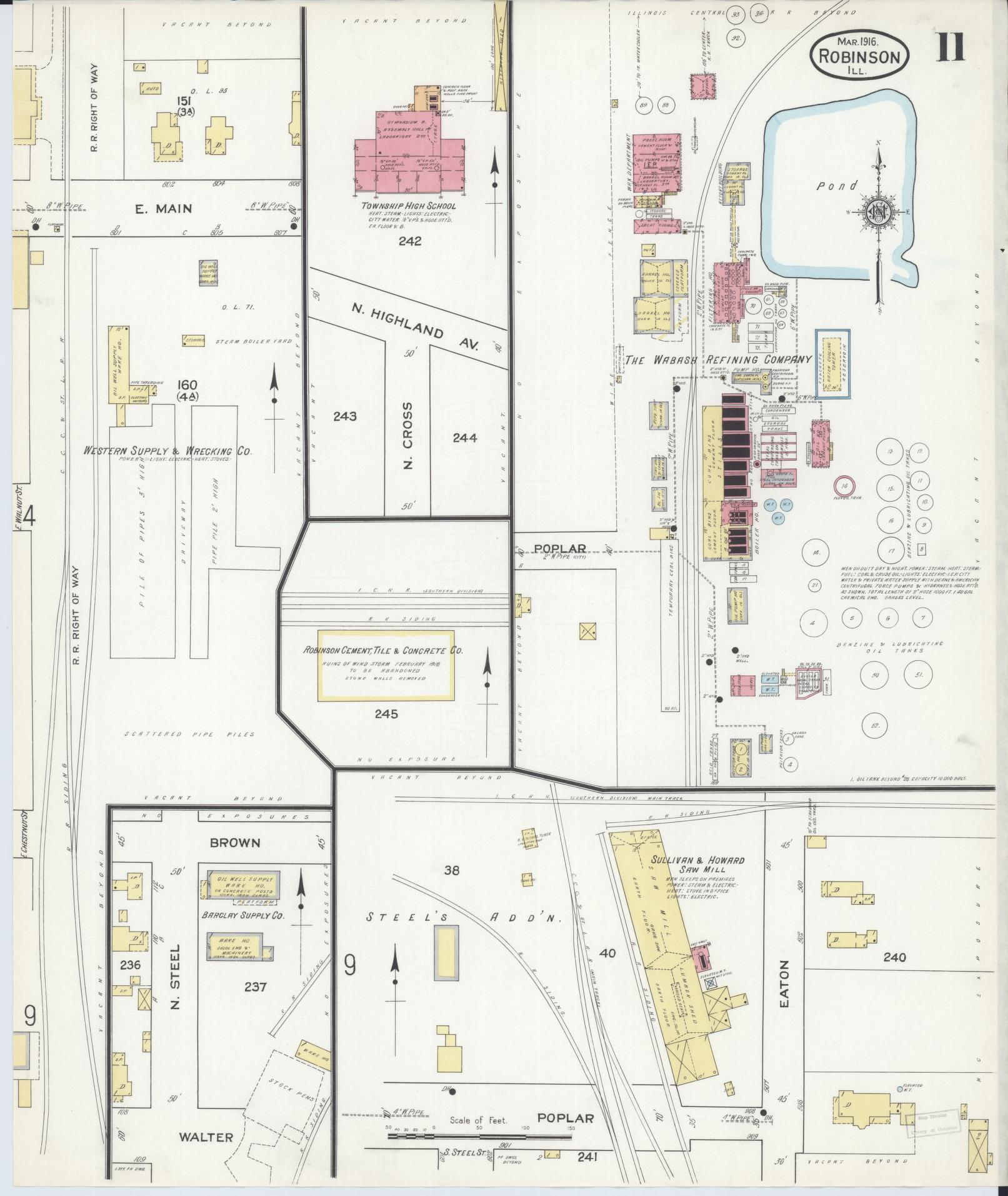 Sanborn Fire Insurance Map from Robinson, Crawford County, Illinois (1916), Sheet #0011 - Complete Map Set gallery image, historic Sanborn map, vintage wall art, Illinois Illinois