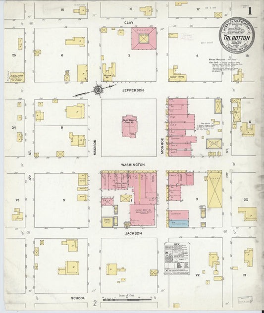 Sanborn Fire Insurance Map from Talbotton, Talbot County, Georgia (1911), Sheet #0001 - Historic Sanborn Fire Insurance Map Print, vintage old map wall art, antique decor, genealogy gift, Georgia Georgia map