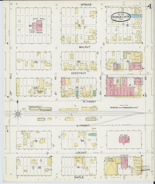 Sanborn Fire Insurance Map from Dodge City, Ford County, Kansas (1892), Sheet #0004 - Historic Sanborn Fire Insurance Map Print, vintage old map wall art, antique decor, genealogy gift, Kansas Kansas map