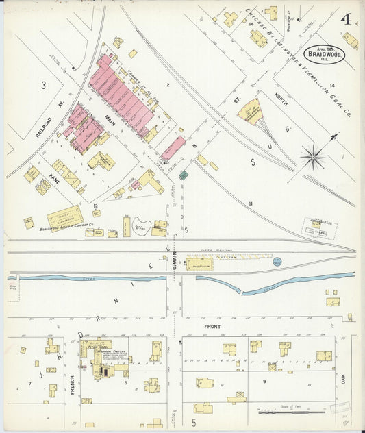 Sanborn Fire Insurance Map from Braidwood, Will County, Illinois (1907), Sheet #0004 - Historic Sanborn Fire Insurance Map Print, vintage old map wall art, antique decor, genealogy gift, Illinois Illinois map