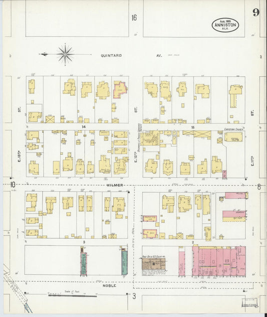 Sanborn Fire Insurance Map from Anniston, Calhoun County, Alabama (1905), Sheet #0009 - Historic Sanborn Fire Insurance Map Print, vintage old map wall art, antique decor, genealogy gift, Alabama Alabama map