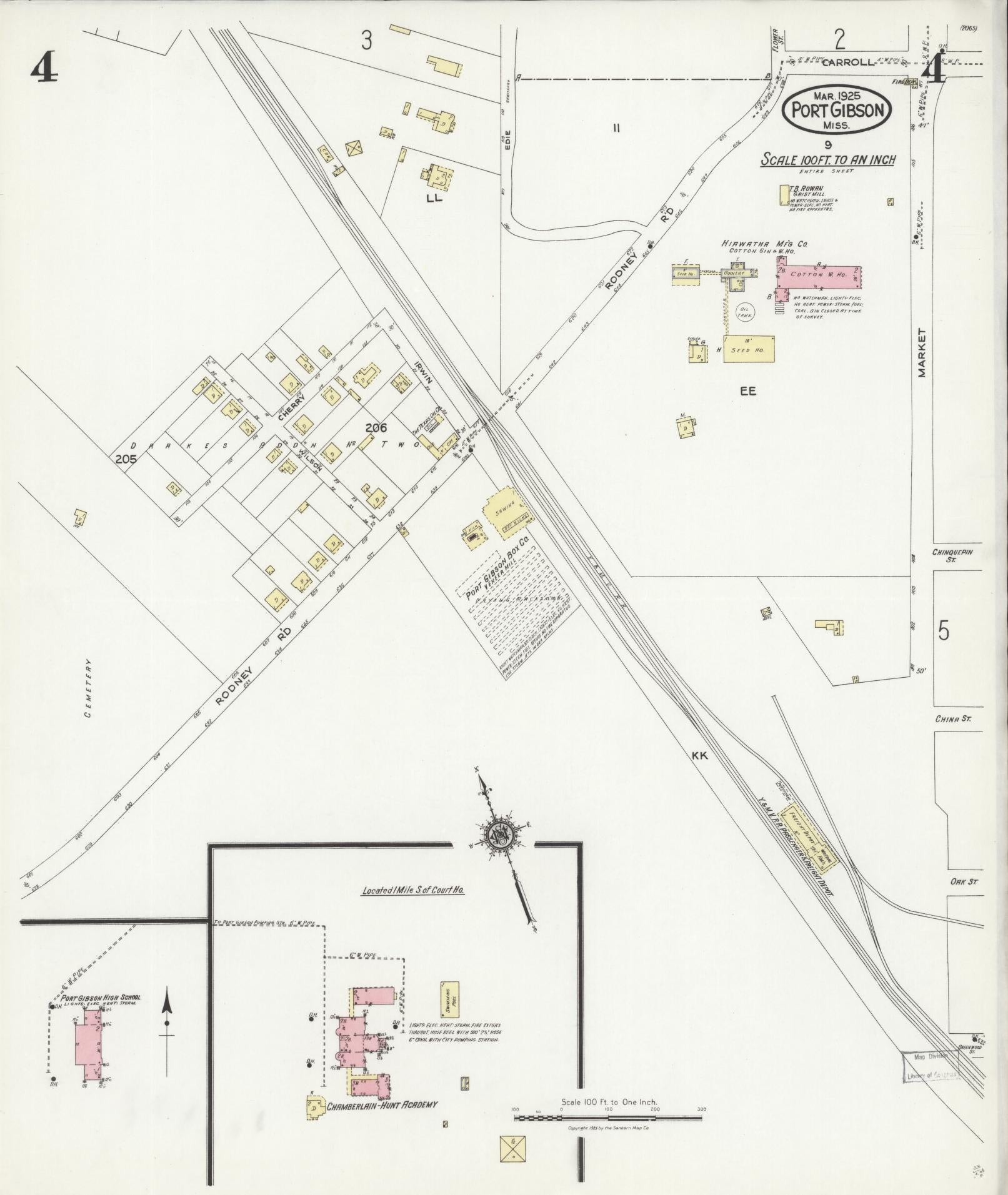 Sanborn Fire Insurance Map from Port Gibson, Claiborne County, Mississippi (1925), Sheet #0004 - Historic Sanborn Fire Insurance Map Print, vintage old map wall art, antique decor, genealogy gift, Mississippi Mississippi map