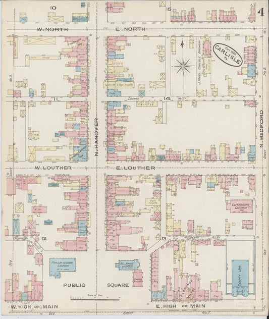Sanborn Fire Insurance Map from Carlisle, Cumberland County, Pennsylvania (1885), Sheet #0004 - Historic Sanborn Fire Insurance Map Print, vintage old map wall art, antique decor, genealogy gift, Pennsylvania Pennsylvania map