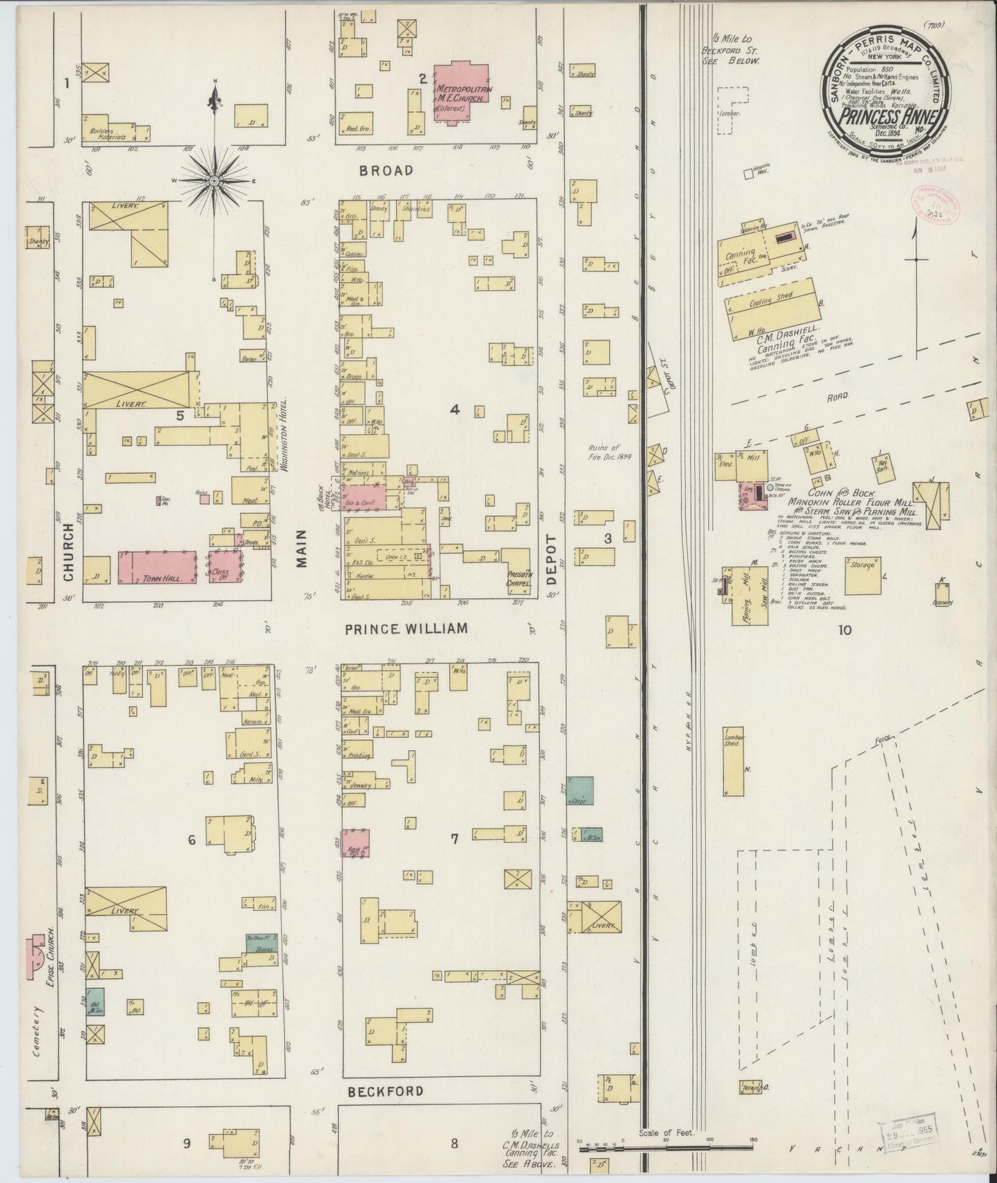 Sanborn Fire Insurance Map from Princess Anne, Somerset County, Maryland (1894), Sheet #0001 - Historic Sanborn Fire Insurance Map Print, vintage old map wall art, antique decor, genealogy gift, Maryland Maryland map